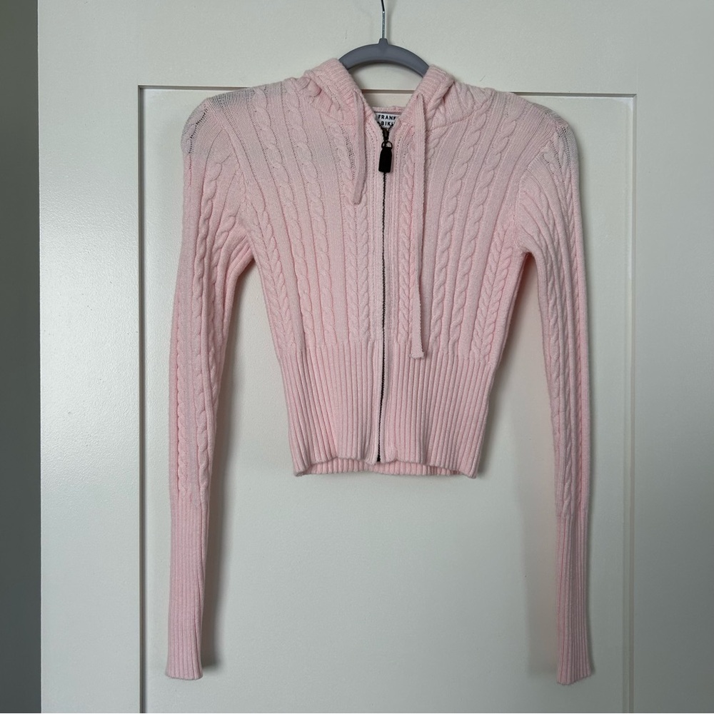 NWT New Frankies Bikinis Aimee Cable Knit Hoodie Rose Quartz Size Medium - Picture 4 of 10